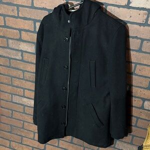 Forever 21 Men's Black Hooded Pea Coat